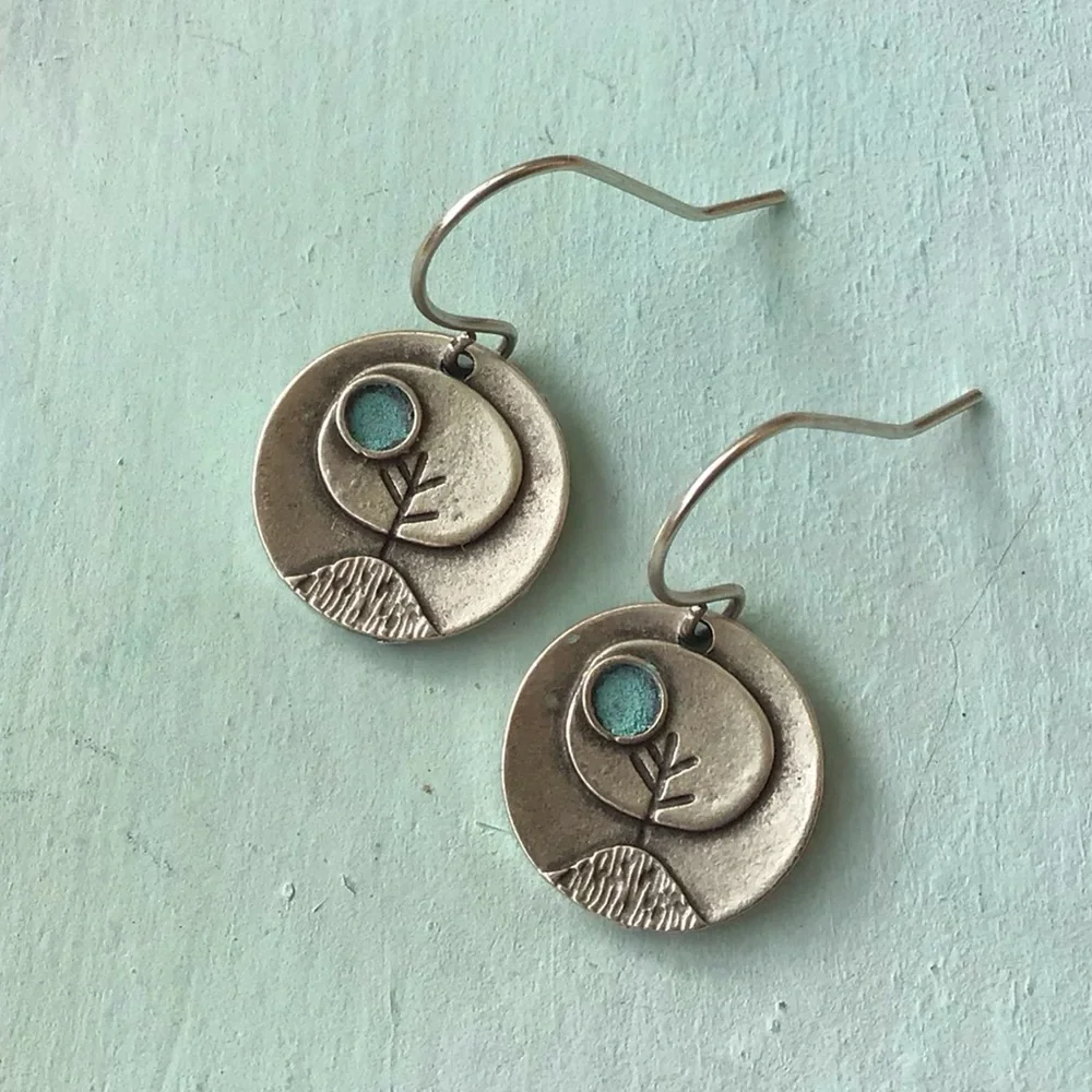 Sale Sundance Charm Earrings Silver Tree blue patina - Picture 1 of 5